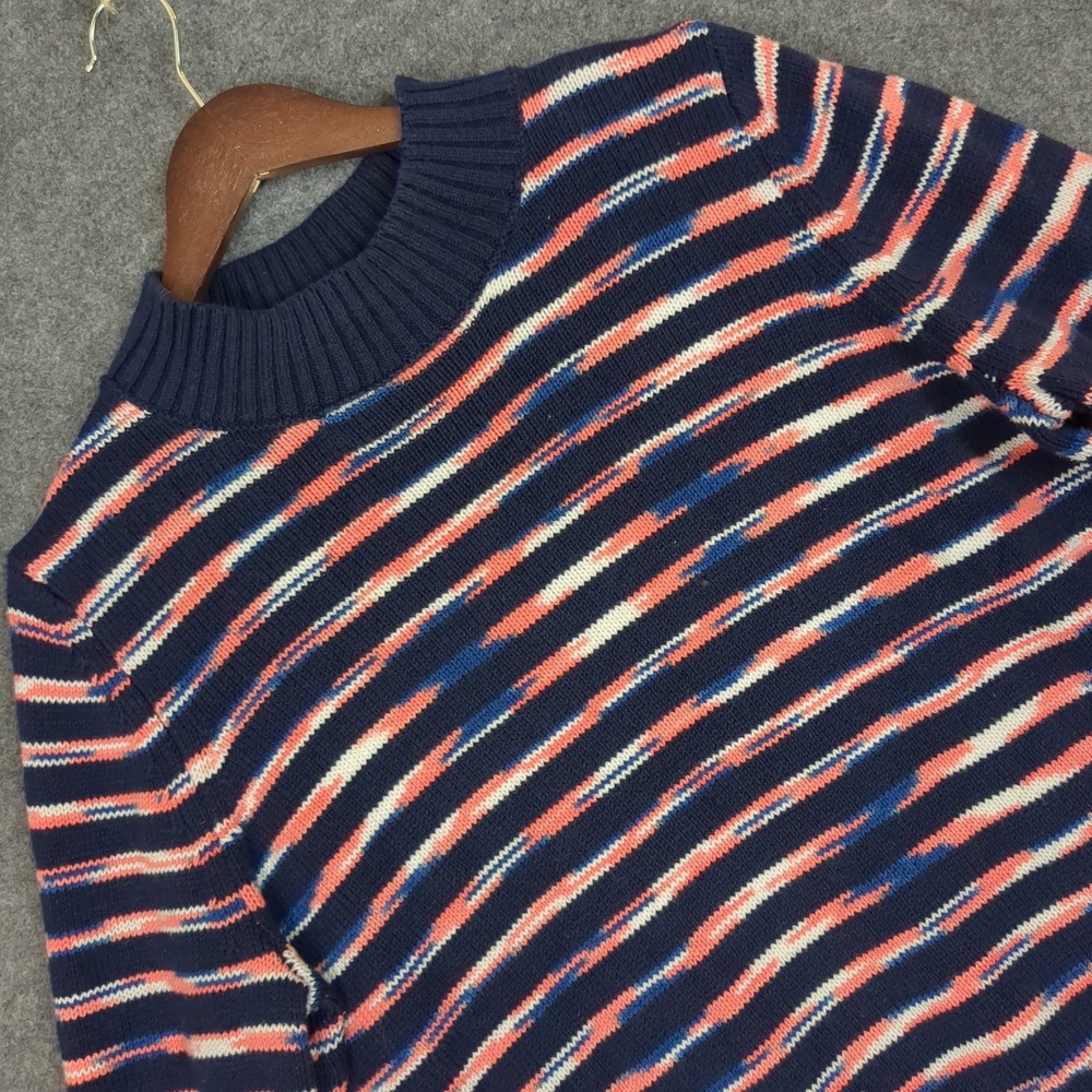 GAP Mens XL Mock Neck Striped Pullover Sweater Navy Blue Pink Orange White Knit